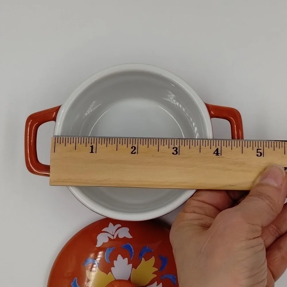 Martha Stewart Decorative Ceramic Cocotte Orange with multicolor print